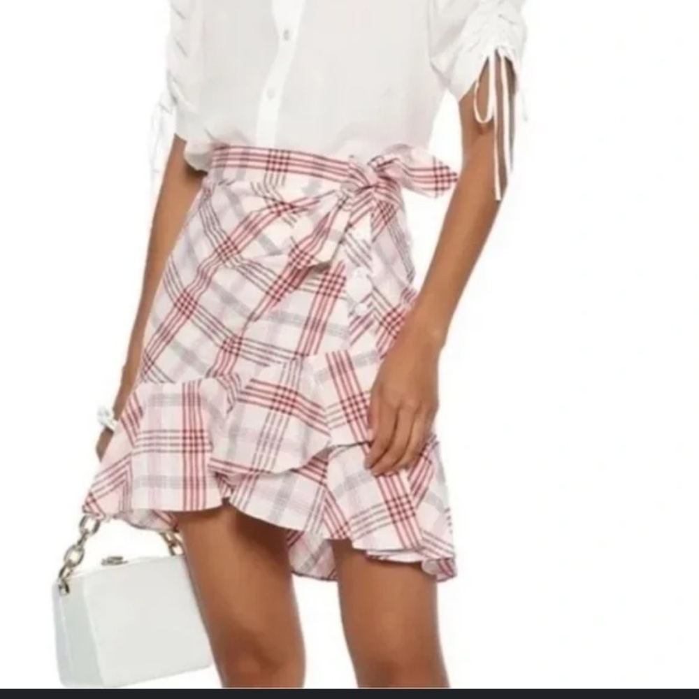 Veronica Beard Kaia Check Plaid Mini Skirt nwot red ruffle button revolve $300 6